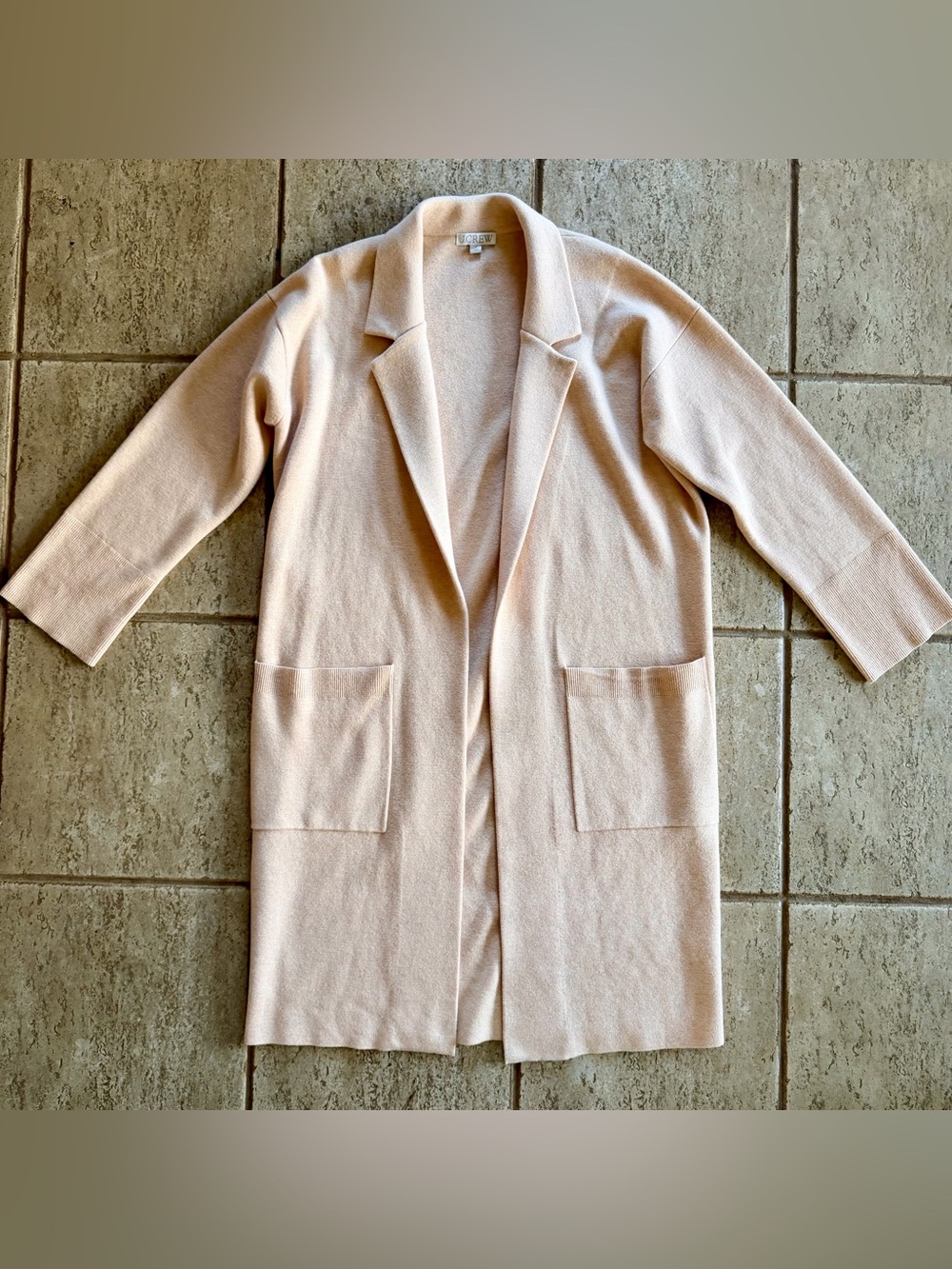 J Crew Women Size M Ella Open Front Blazer Sweater‎ Cream Long Length Oversized